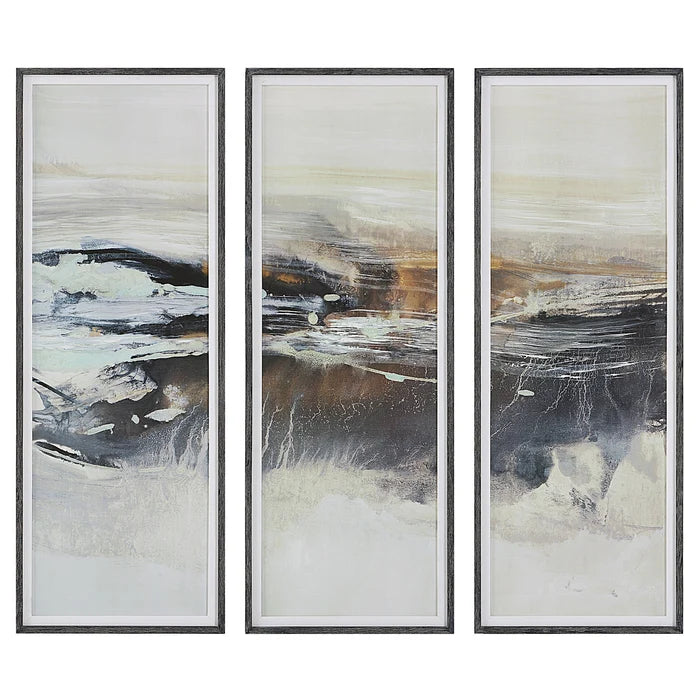 GRAPHITE HORIZON FRAMED PRINTS, S/3