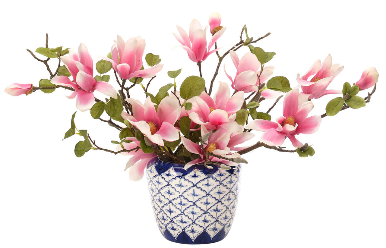 Pink Magnolia Flowers, Faux Watergarden