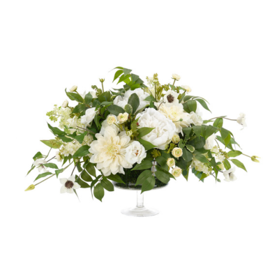 White Peony Dahlia, Faux Moss Garden