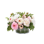 Cream Pink Peony Ranunculus, Faux Moss Garden