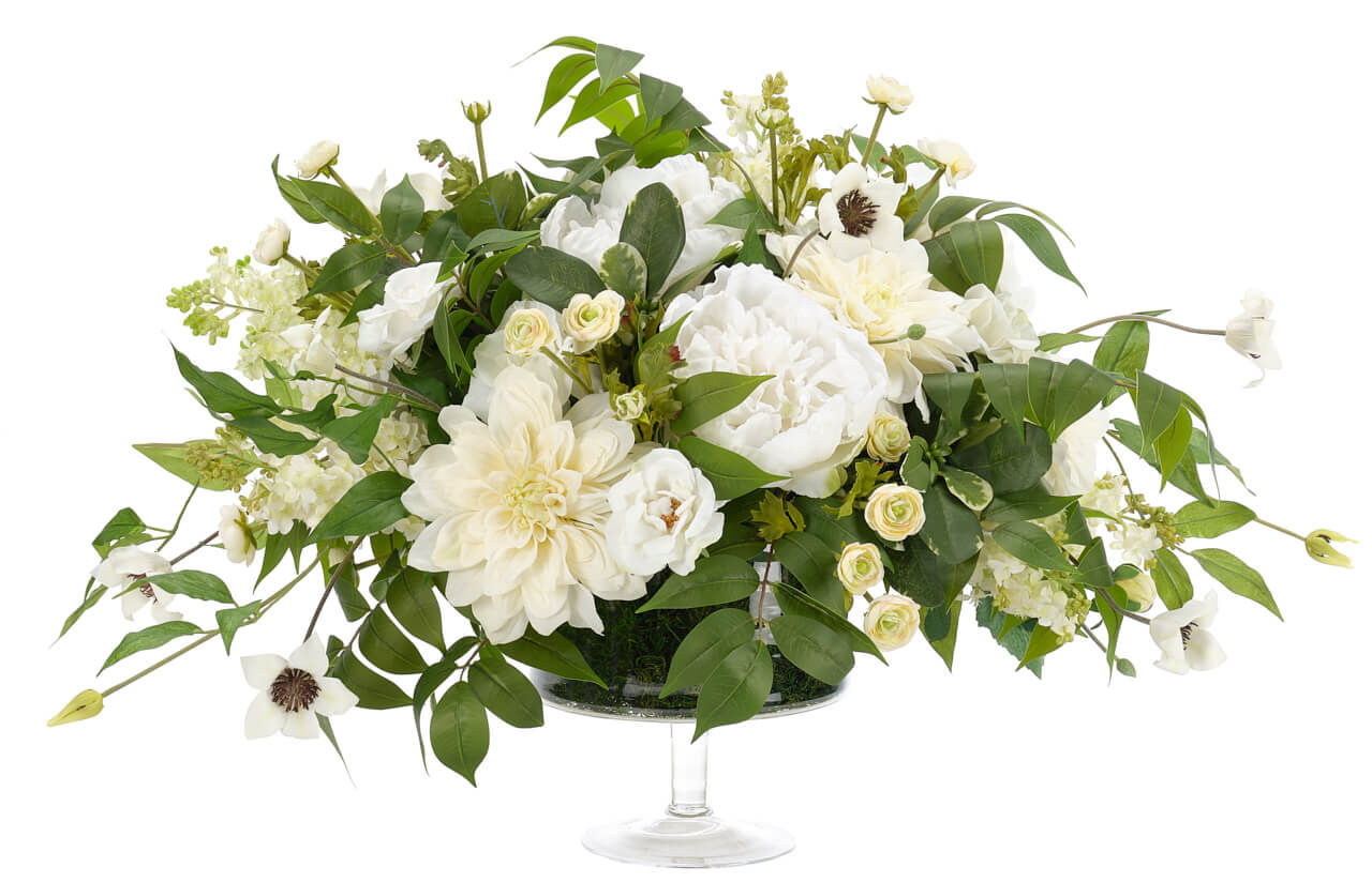 White Peony Dahlia, Faux Moss Garden