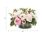 Cream Pink Peony Ranunculus, Faux Moss Garden