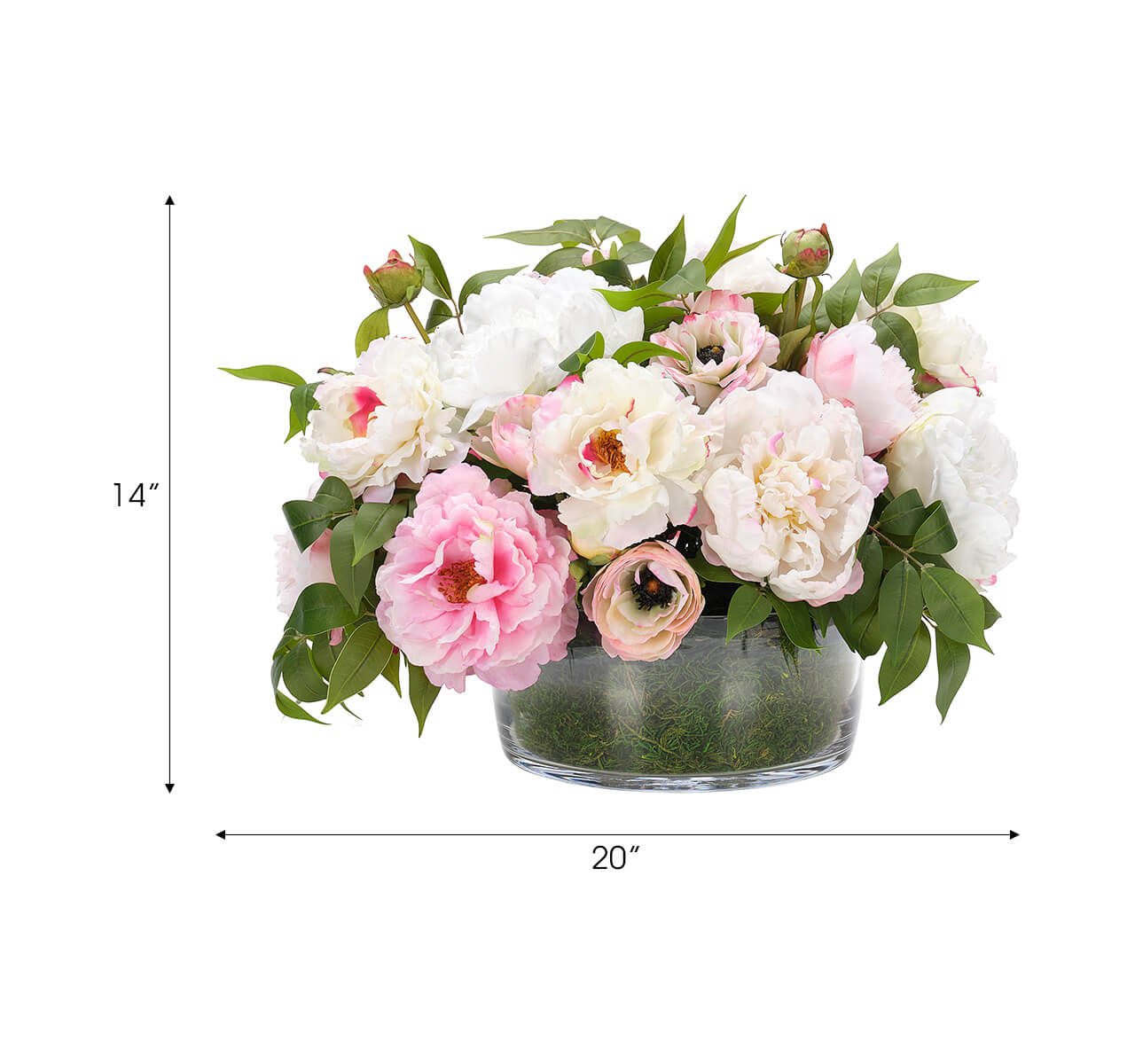 Cream Pink Peony Ranunculus, Faux Moss Garden