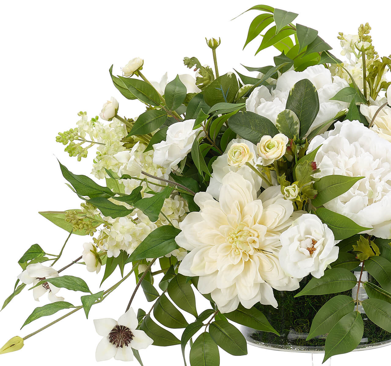 White Peony Dahlia, Faux Moss Garden