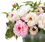 Cream Pink Peony Ranunculus, Faux Moss Garden