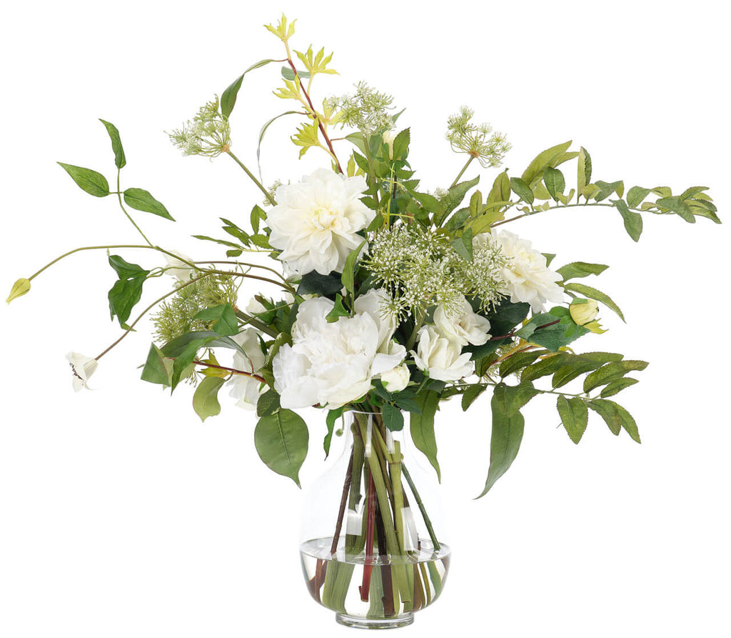 White Peony Dahlia, Faux Watergarden