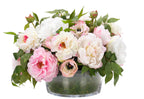 Cream Pink Peony Ranunculus, Faux Moss Garden