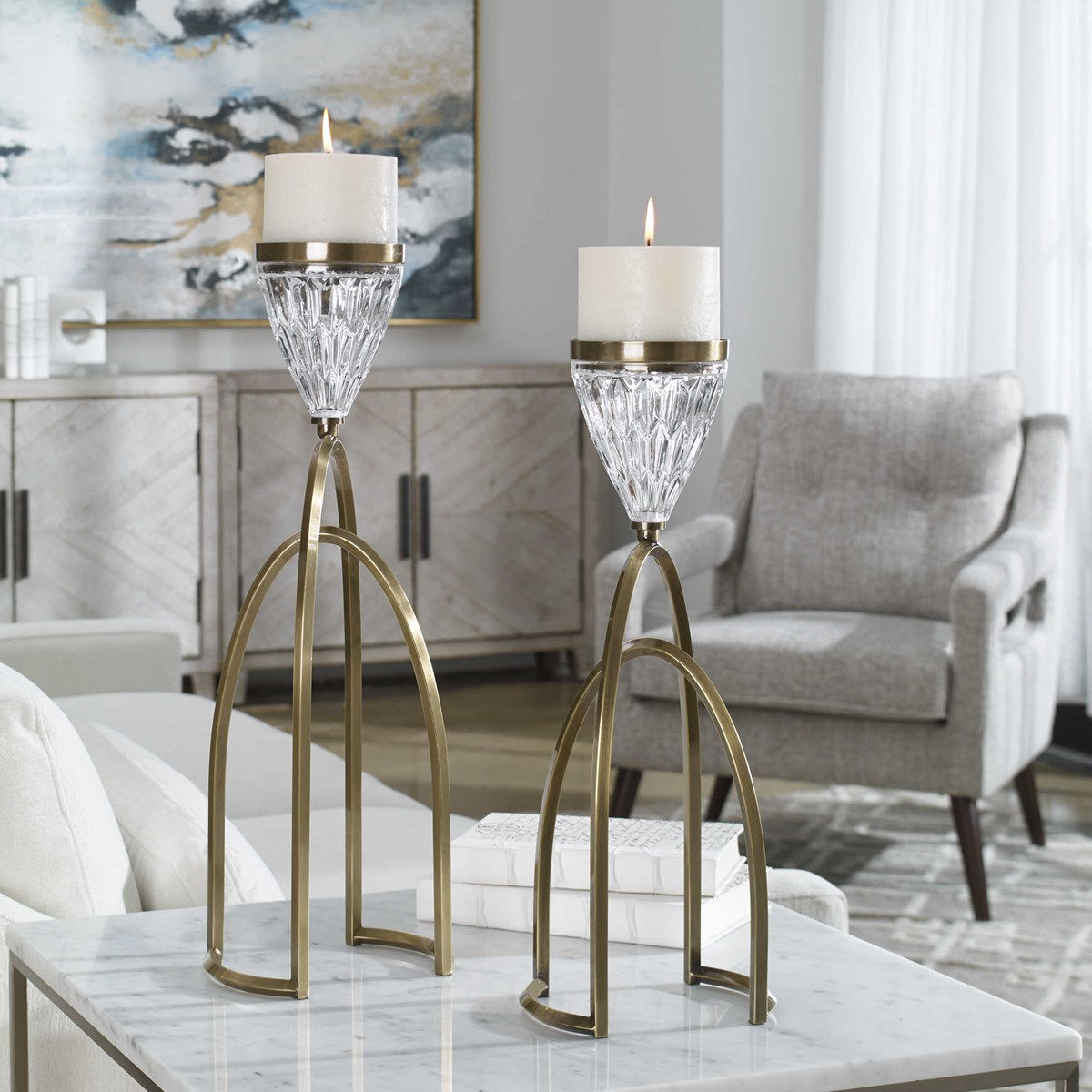 HOME ACCENT CARMA BRONZE AND CRYSTAL CANDLEHOLDERS