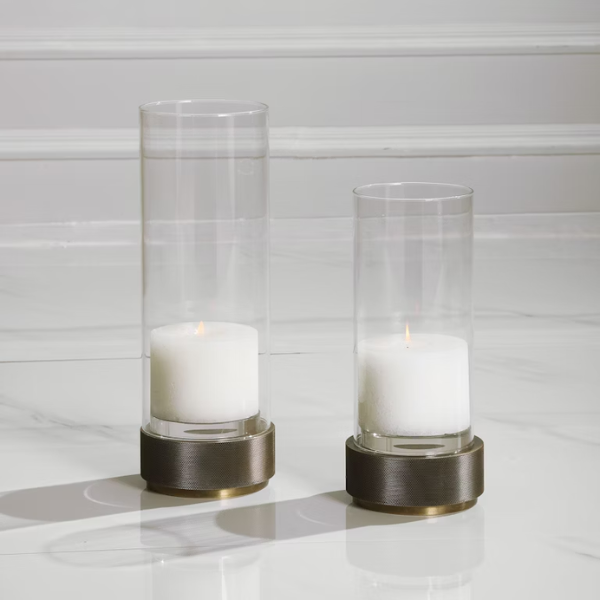 SANDRINGHAM BRUSHED BRASS CANDLEHOLDERS S/2
