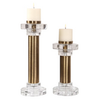 ACCENT LESLIE BRUSHED BRASD CANDLEHOLDERS, S/2