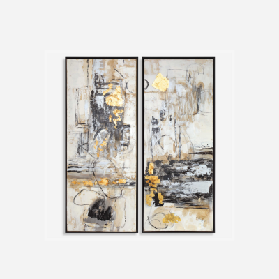 LIFE SCENES HAND PAINTED CANVASES, S/2