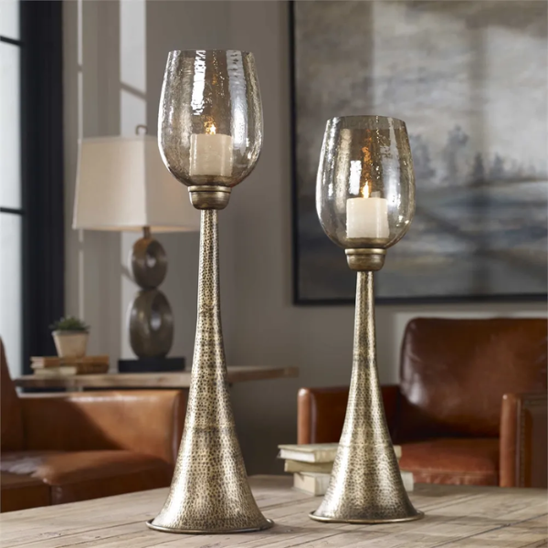 ANTIQUED GOLD  CANDLEHOLDERS