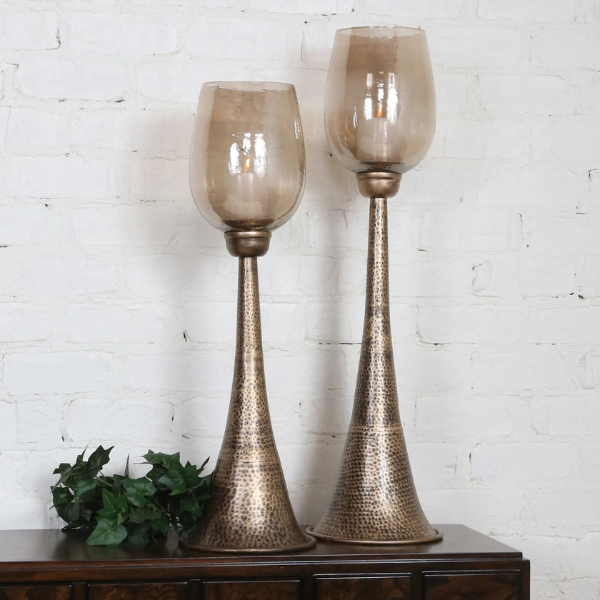 ANTIQUED GOLD  CANDLEHOLDERS