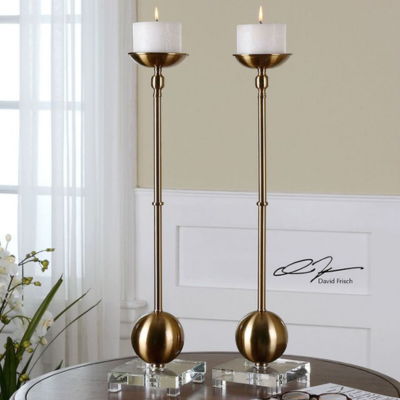 LATON BRASS CANDLEHOLDERS SET OF 2