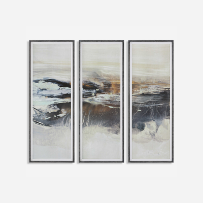 GRAPHITE HORIZON FRAMED PRINTS, S/3